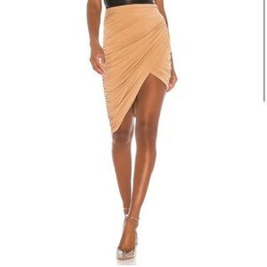 Chic Tan Ruched Midi Skirt